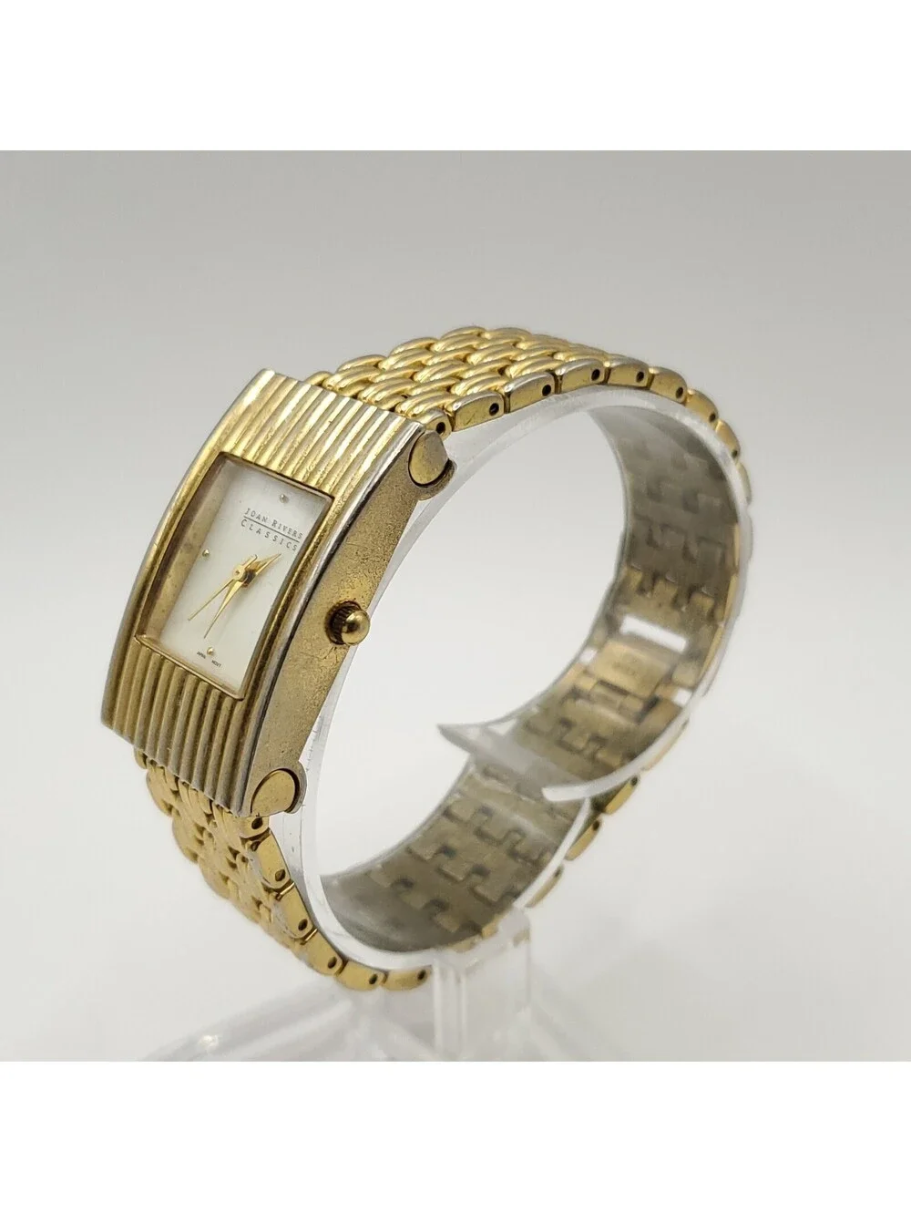 Joan Rivers Classics Rectangle Gold Tone 20mm Womens Watch New Battery 6.5